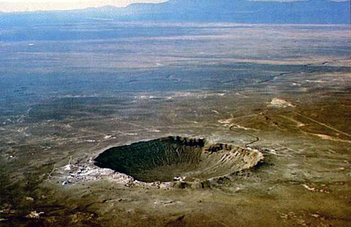 Aerial photograph (looking northwest) of Meteor Crater, Arizona, USA